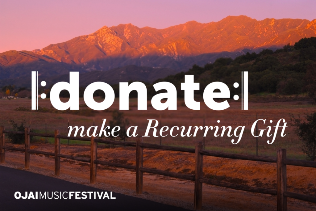 Musical repeat signs surround the word "donate," "make a recurring gift"