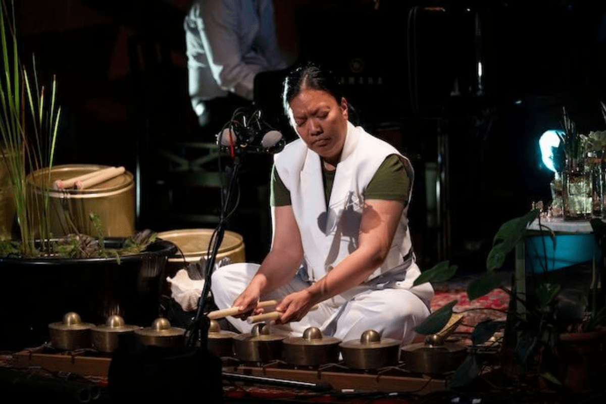 Susie Ibarra performing on percussion