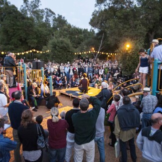 Yegor Shevtsov performs works by Erik Satie and John Cage on toy piano at Libbey Park Playground on June 7, 2013 in Ojai, California.